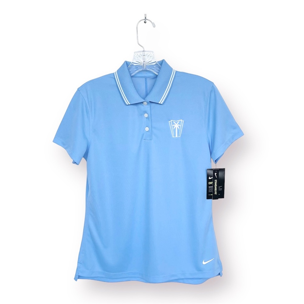 Nike Golf Polo Shirt Ladies  S Dri Fit Technology Logo Blue Standard Fit - Picture 8 of 14